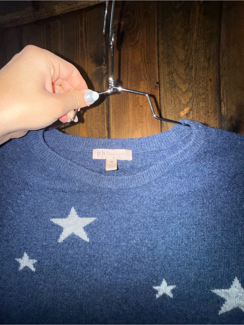 Philosophy Cashmere Navy Blue Star Pattern Crewneck Sweater